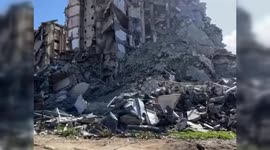 Close-up footage of destruction at Gaza's Al-Fayrouz Tower