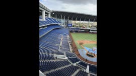 panoramic view of the LoanDepot Park baseball stadium and also called Marlins Park, home of the MLB Major League Baseball team in Miami Florida and headquarters of the Caribbean Series