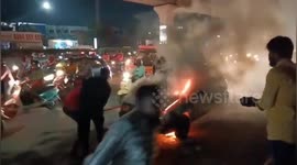 A moving car caught fire in Hyderabad , India