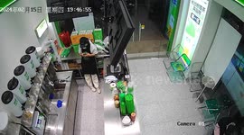 Hungry customer runs into cafe's clear glass door... smashing it to pieces