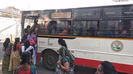 A Indian woman falls down by boad a bus, Bus driver stopped the bus immediately so lucky this woman survives