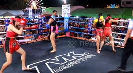 Teenage girls have four-way blindfolded Muay Thai boxing match