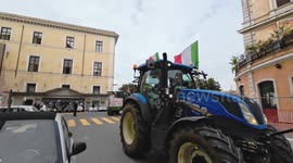 Tractors march to protest in downtown Rome, Italy