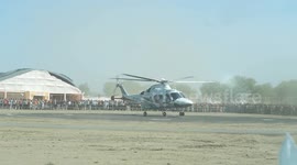 Helicopter stirs up dust during landing in India