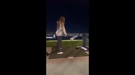 Hilarious moment girl accidentally swings into goose on the golf course