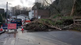 Landslip blocks road in Rye, East Sussex