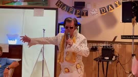 Elvis Presley Impersonator sings “Blue Suede Shoes” at birthday party