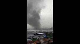 A tornado sweeps the Bandung-Sumedang border West Java Indonesia