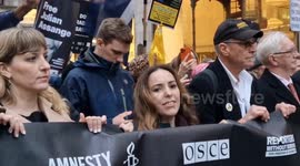 Stella Assange marches on Downing Street after appeal hearing in London