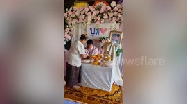 Heartbreaking moment grieving groom cries as he 'marries' late wife