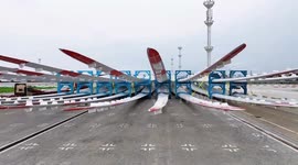 Wind turbine blades placed at Taicang Port in Suzhou, China