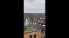 Transportation turmoil unfolds in Wembley as convoy of buses stretch along road