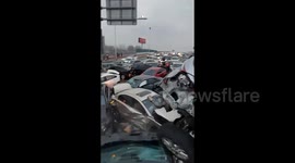Massive pile-up involving 100 vehicles on Chinese highway due to icy conditions