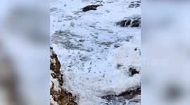 Beachgoers shocked by frothy seafoam along coast as temperatures drop