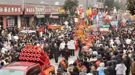 Spectacular Chinese Folk Shehuo Performance Parade Down Street Through Crowds