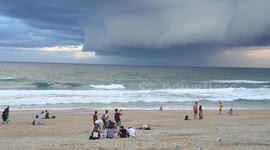 Stockshot: Tropical rainstorm near the shore at Surfers Paradise, Australia