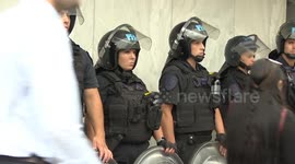 Clashes between demonstrators and police at social organizations' protest in Buenos Aires, Argentina