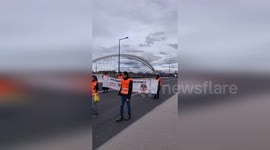 Climate Change Protest Bring Traffic to a Halt on Europe Bridge in Strasbourg, France