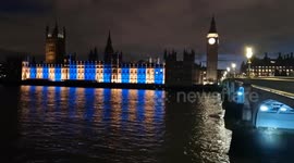 Parliament lights up in blue and gold on the anniversary of the Russian invasion of Ukraine