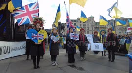 Thousands rallies in Trafalgar square, London, to mark the 2nd anniversary of the full-scale Russian invasion of Ukraine, London, UK