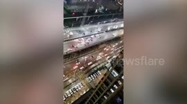 Dramatic accident shows cars colliding like dominoes on frozen roadway