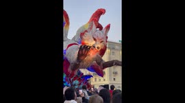 Giant Fox Statue Float Over Viareggio, Italy for Carnival
