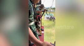 Brave girl, 6, jumps from tower and slides down zipline