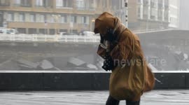 Waves whipped up by Storm Monica crash over seawall in northern Spain