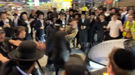 Protest against conscription. Hundreds of ultra-Orthodox men blocked Jaffa Street near the bus station in Jerusalem.