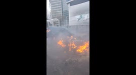 Protesting farmers driving tractors met with police roadblock in Brussels