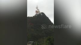 Boulders destroy near buildings after mining explosion on mountain