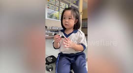 Brave girl pricks finger for DIY diabetes test
