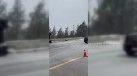 Flipped Truck On Interstate As Winter Storm Slams Tahoe, USA