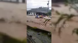 Heavy rainfall causes flooding in Traji, Indonesia