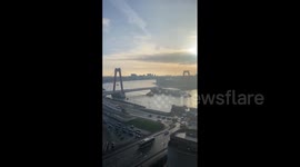 Netherlands: Cargo Ship Gets Stuck After Striking Bridge In Rotterdam
