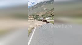 Road collapses in Peru as increased water flow damages area