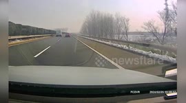 Ice chunk flies off moving van and wrecks BMW on highway