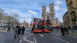 Traffic outside Westminster Abbey at a complete standstill following the DPAC (Disabled People Against Cuts) protest against UK benefit reforms