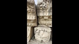 Close up of details of ancient Roman pillars found in Jerash ruins, in Jordan. Jerash is an ancient city located in Jordan that dates back to the Greco-Roman period. It is one of the best-preserved Roman cities in the world.