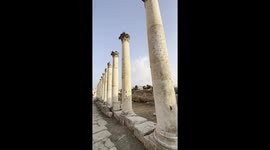 Ancient Roman columns found in Jerash archeological site in Jordan. Jerash is an ancient city located in Jordan that dates back to the Greco-Roman period. It is one of the best-preserved Roman cities in the world.