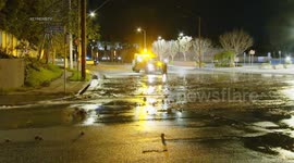 Woodland Hills Water Main Break and Road Closure in Los Angeles, CA, USA