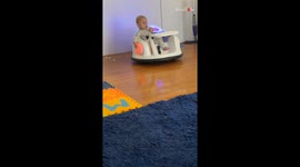 Toddler loves to sit in his bumper car like a king on throne *Hilarious*