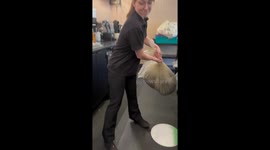 Starbucks employee swinging coffee grounds over her shoulder fails hard *Hilarious*