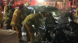 Rescue of A Person Trapped in Traffic Collision in Los Angeles, USA