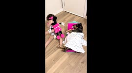 Dog Enjoys Toy Bed While Kiddos Shows Her Toys