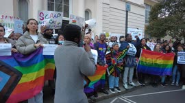 Queer Ghanaian siblings protest against Ghana's anti-LGBTQ bill by the Parliament of Ghana in London, UK