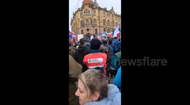 Protesting farmers block roads block roads and dump manure on streets in Prague