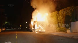 RV Fire in Hollywood Hills Area, LA, USA