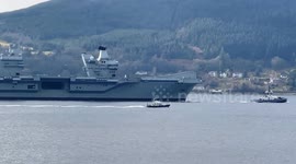 Aircraft carrier HMS Queen Elizabeth heading to Glen Mallan Scotland