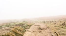 Foggy weather blocks views a top of stanage edge in Derbyshire peak district, UK